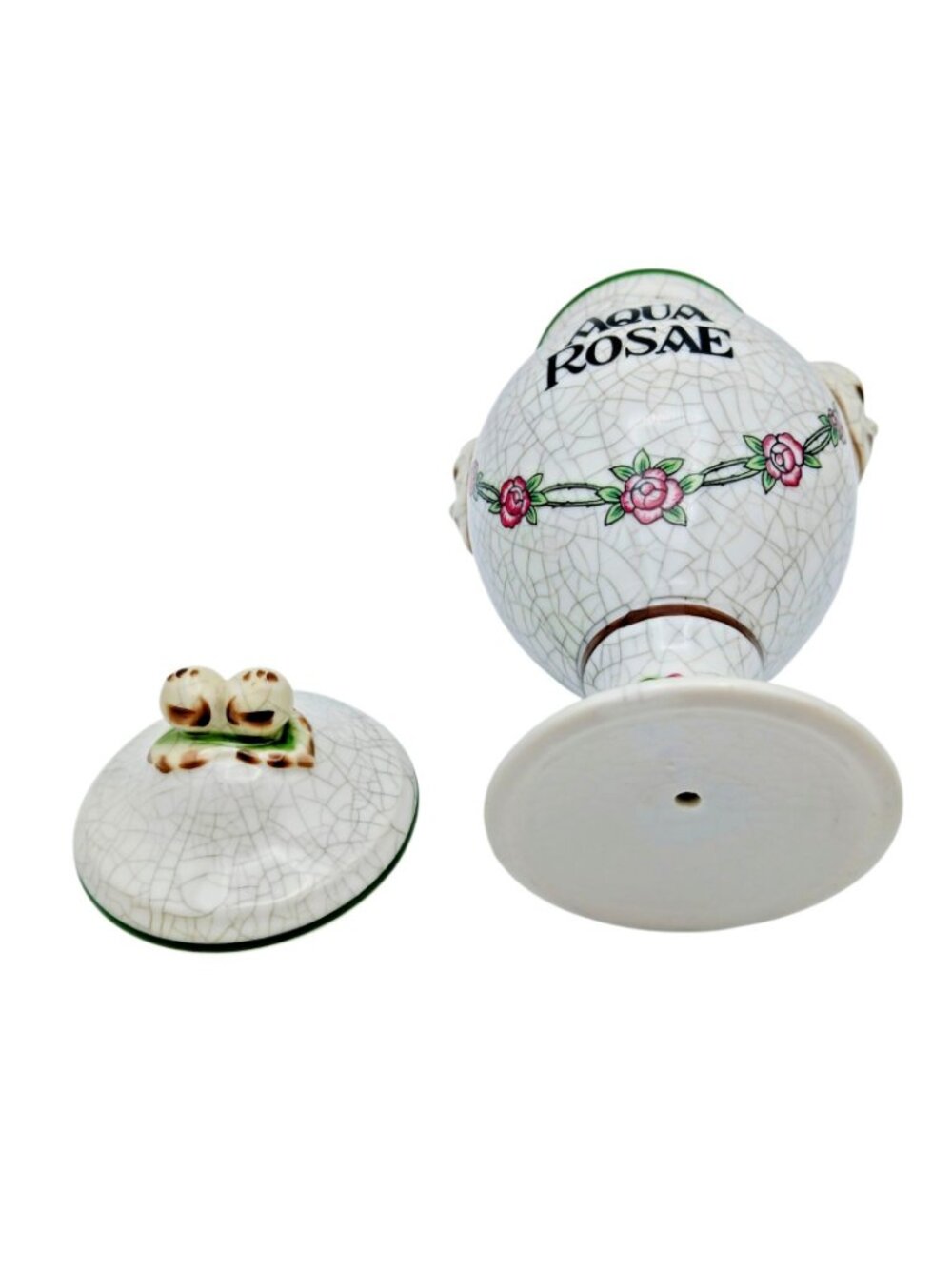 Herr Faience Aqua Rosae Apothecary Jar Crackle Glaze Ceramic 7.5" - Picture 8 of 9